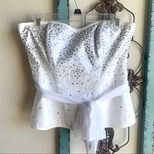 White House Black Market Sequin White Bustier, Chiffon Tie